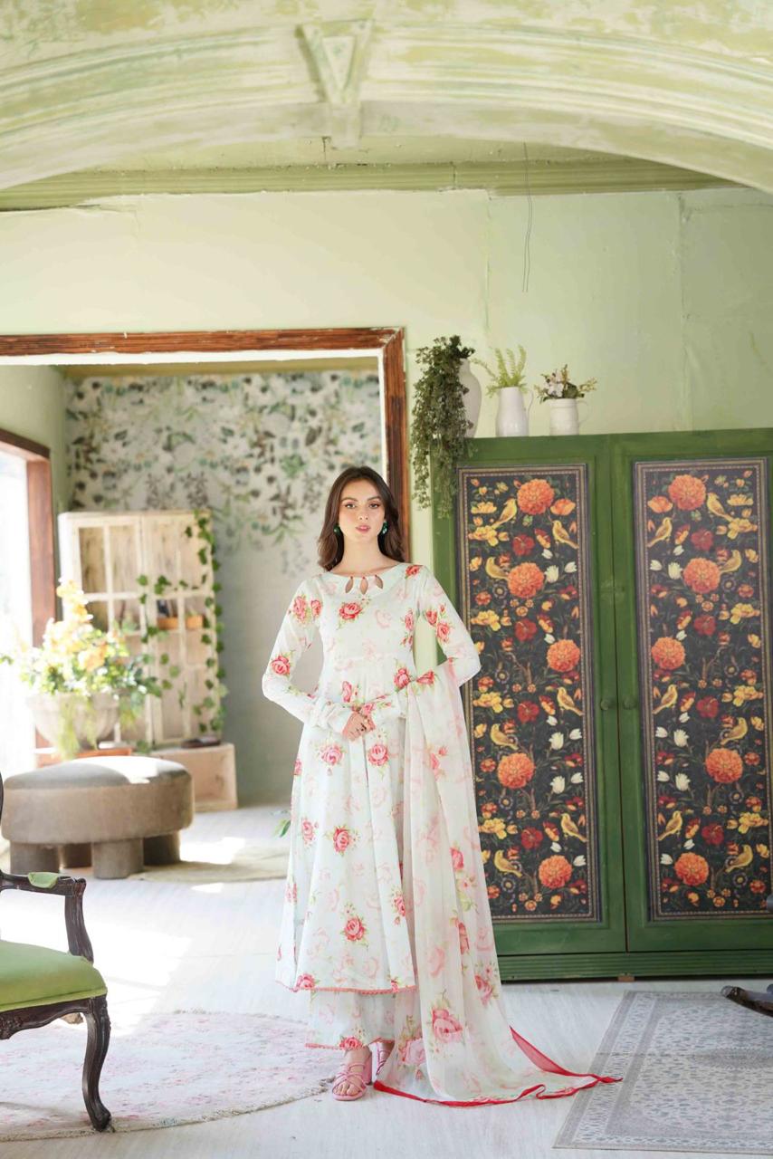 Feathers Chic Bella Unstitched Printed Lawn 3Pc Suit Snowhite-FT390
