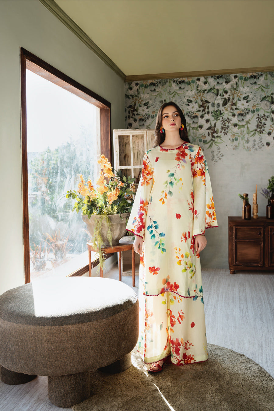 Feathers Chic Bella Unstitched Printed Lawn 3Pc Suit LIME-FT398
