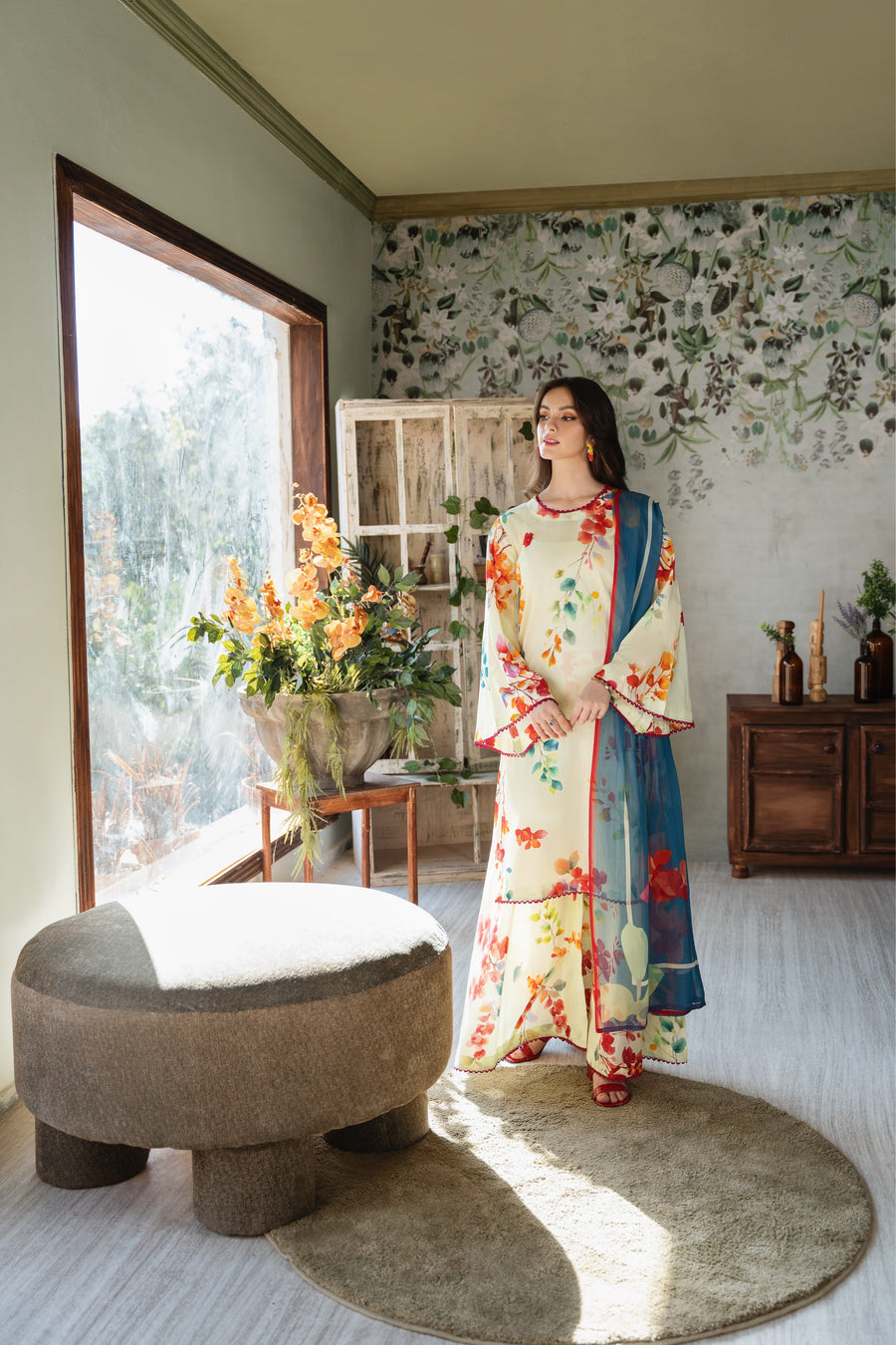 Feathers Chic Bella Unstitched Printed Lawn 3Pc Suit LIME-FT398