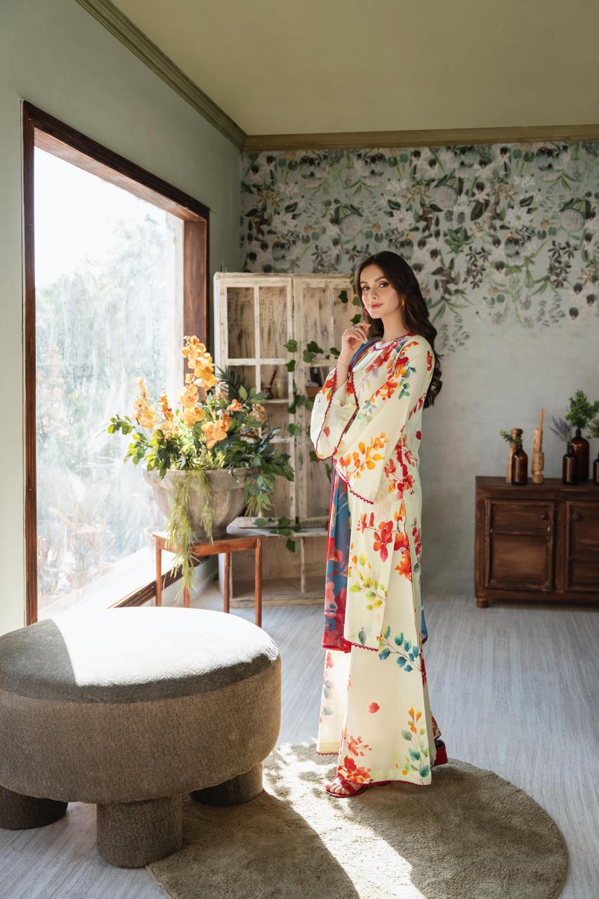Feathers Chic Bella Unstitched Printed Lawn 3Pc Suit LIME-FT398
