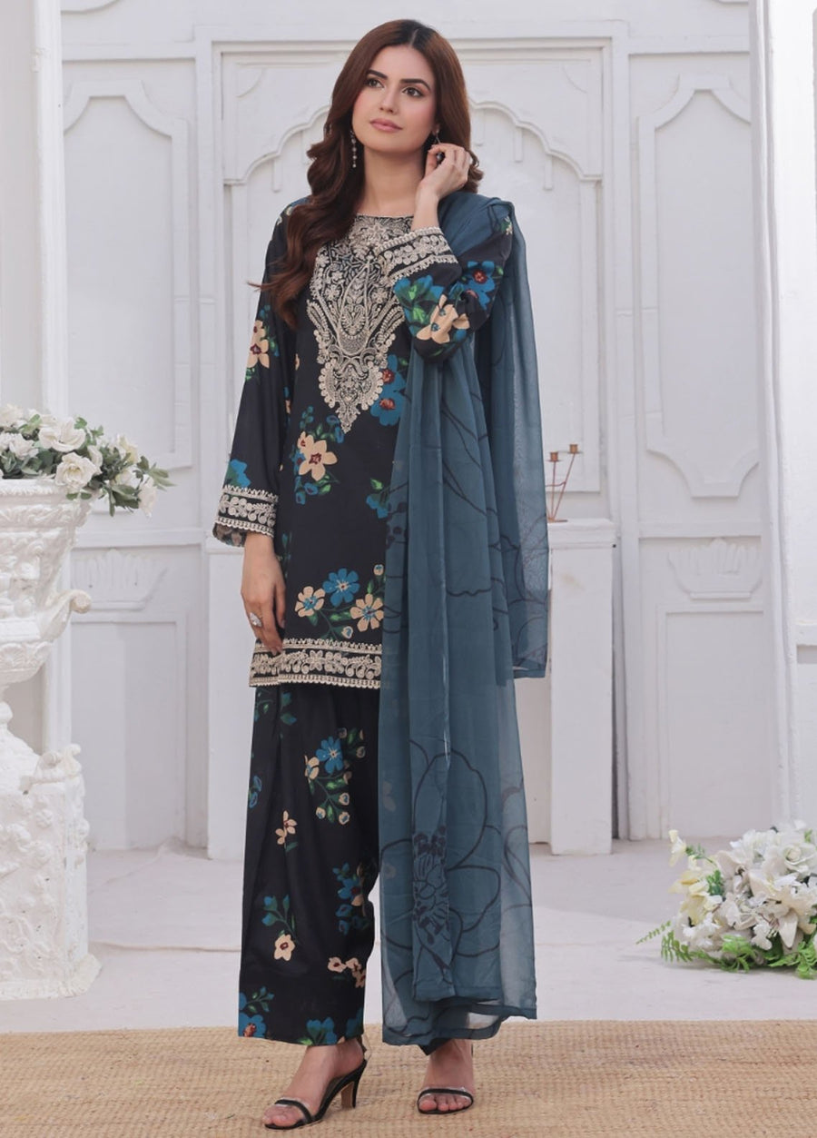 Feathers Midnight Murmurs Unstitched Lawn 3Pc Suit AVENOR-FT482