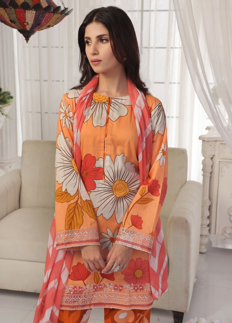 Feathers Midnight Murmurs Unstitched Lawn 3Pc Suit TAWNY-FT485