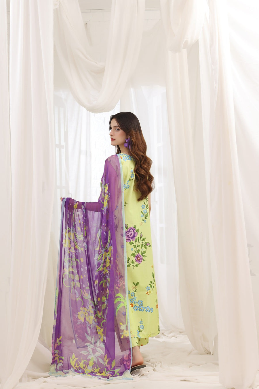 Feathers Premium House of Petals Unstitched Lawn 3Pc Suit Periwinkle Piece-FT742
