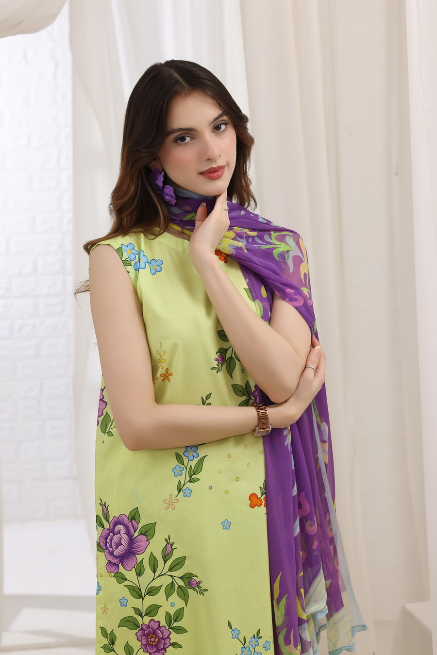 Feathers Premium House of Petals Unstitched Lawn 3Pc Suit Periwinkle Piece-FT742