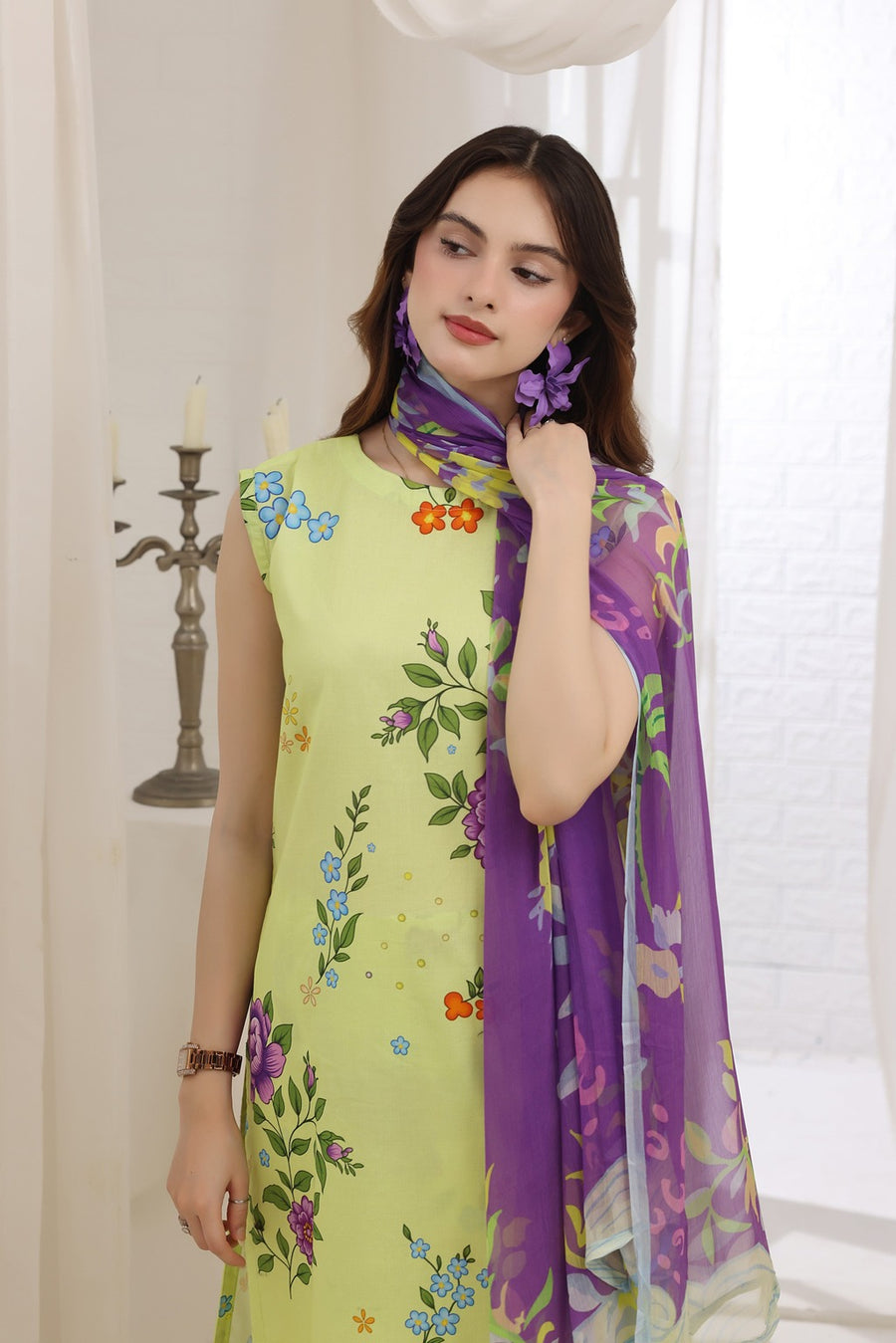 Feathers Premium House of Petals Unstitched Lawn 3Pc Suit Periwinkle Piece-FT742