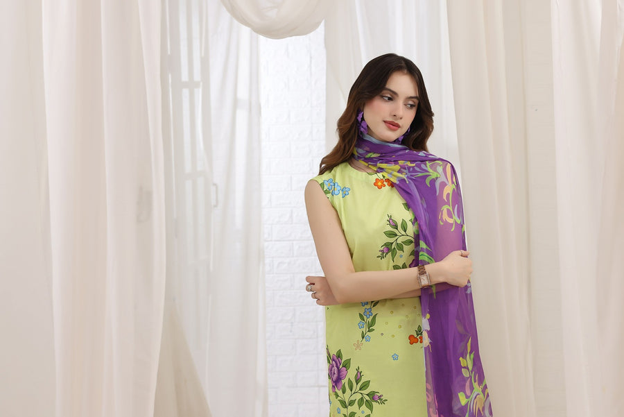 Feathers Premium House of Petals Unstitched Lawn 3Pc Suit Periwinkle Piece-FT742