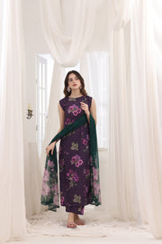 Feathers Premium House of Petals Unstitched Lawn 3Pc Suit Magenta Matrix-FT743