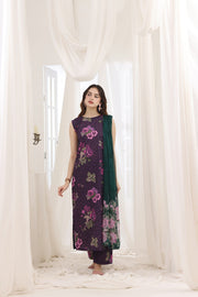 Feathers Premium House of Petals Unstitched Lawn 3Pc Suit Magenta Matrix-FT743