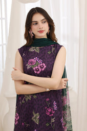 Feathers Premium House of Petals Unstitched Lawn 3Pc Suit Magenta Matrix-FT743