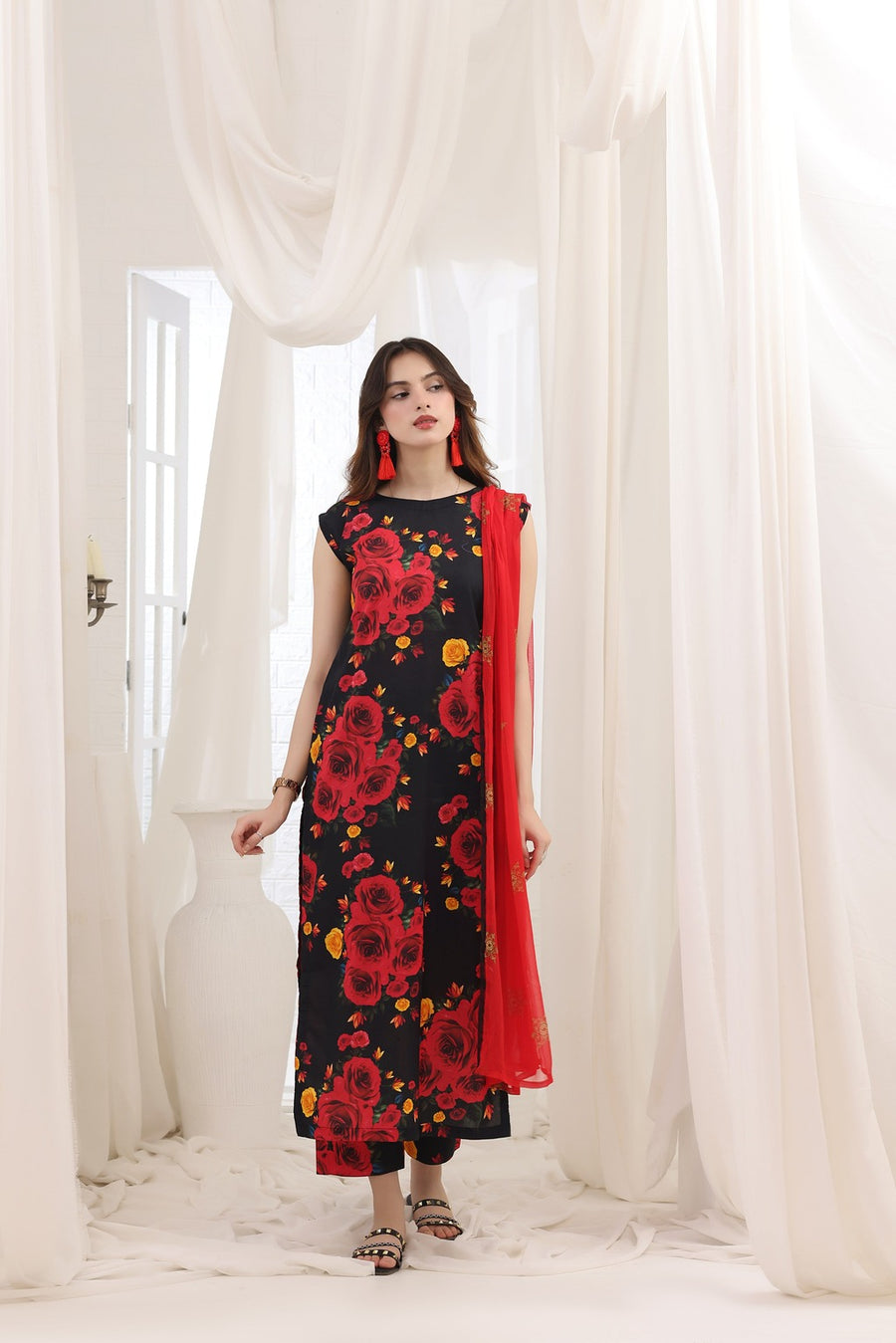 Feathers Premium House of Petals Unstitched Lawn 3Pc Suit Rhubarb Rhythm-FT744