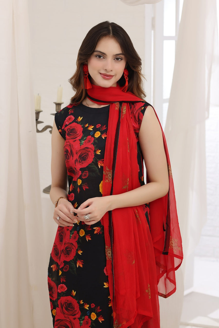 Feathers Premium House of Petals Unstitched Lawn 3Pc Suit Rhubarb Rhythm-FT744