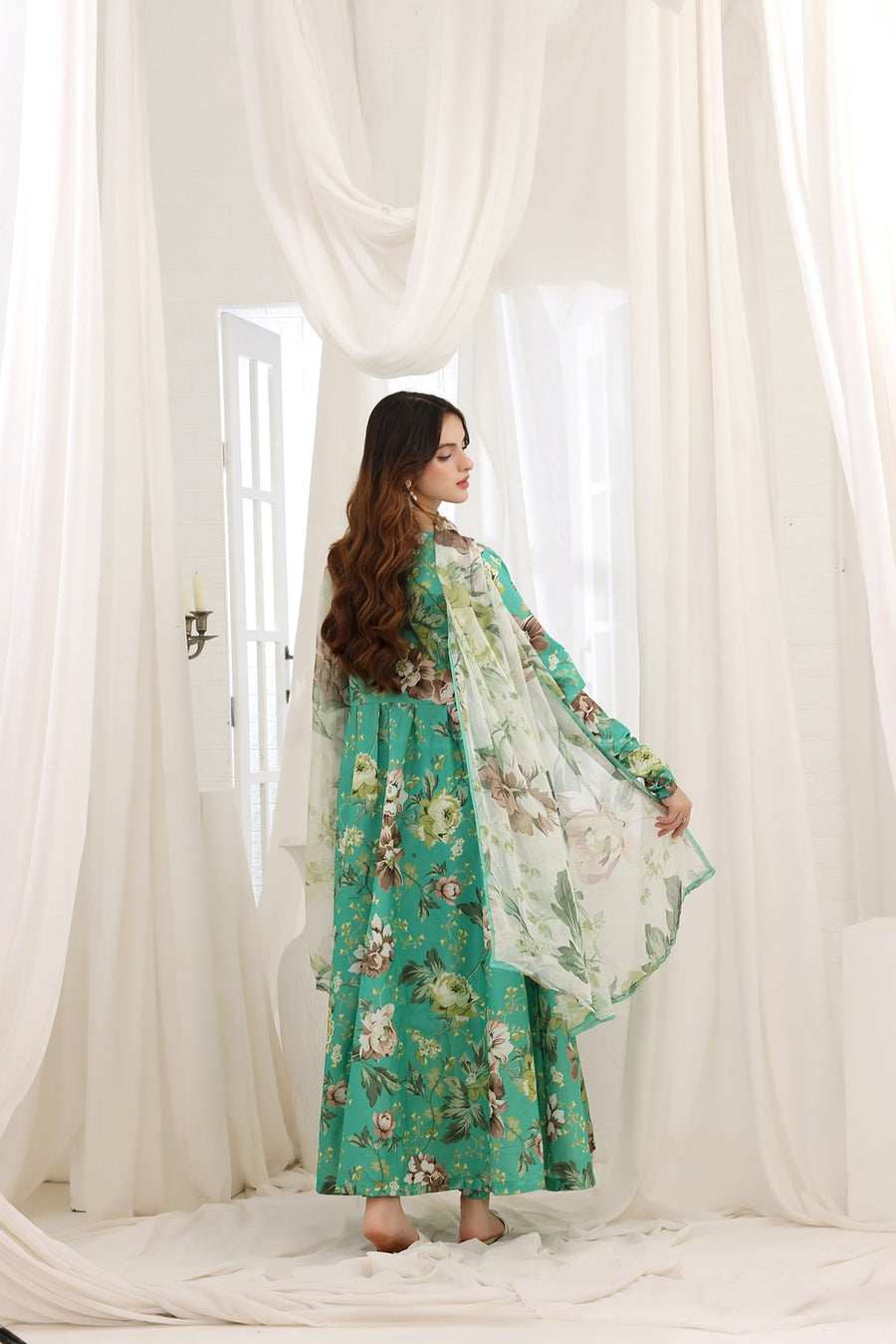 Feathers Premium House of Petals Unstitched Lawn 3Pc Suit Turquoise Twilight-FT746