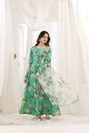 Feathers Premium House of Petals Unstitched Lawn 3Pc Suit Turquoise Twilight-FT746