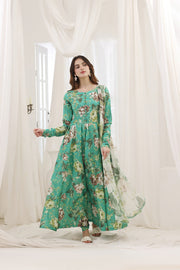 Feathers Premium House of Petals Unstitched Lawn 3Pc Suit Turquoise Twilight-FT746
