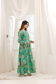 Feathers Premium House of Petals Unstitched Lawn 3Pc Suit Turquoise Twilight-FT746