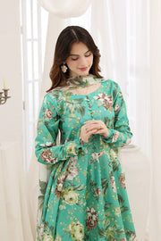 Feathers Premium House of Petals Unstitched Lawn 3Pc Suit Turquoise Twilight-FT746
