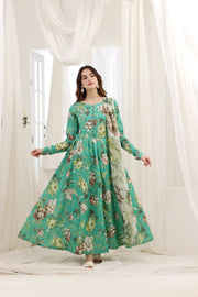 Feathers Premium House of Petals Unstitched Lawn 3Pc Suit Turquoise Twilight-FT746
