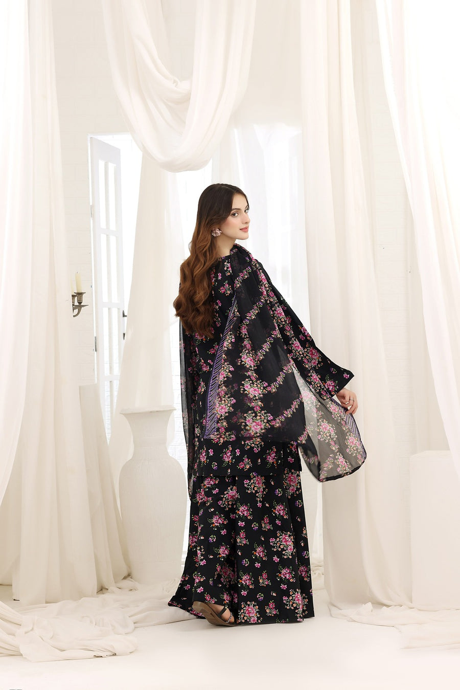 Feathers Premium House of Petals Unstitched Lawn 3Pc Suit Night Time Novelty-FT747