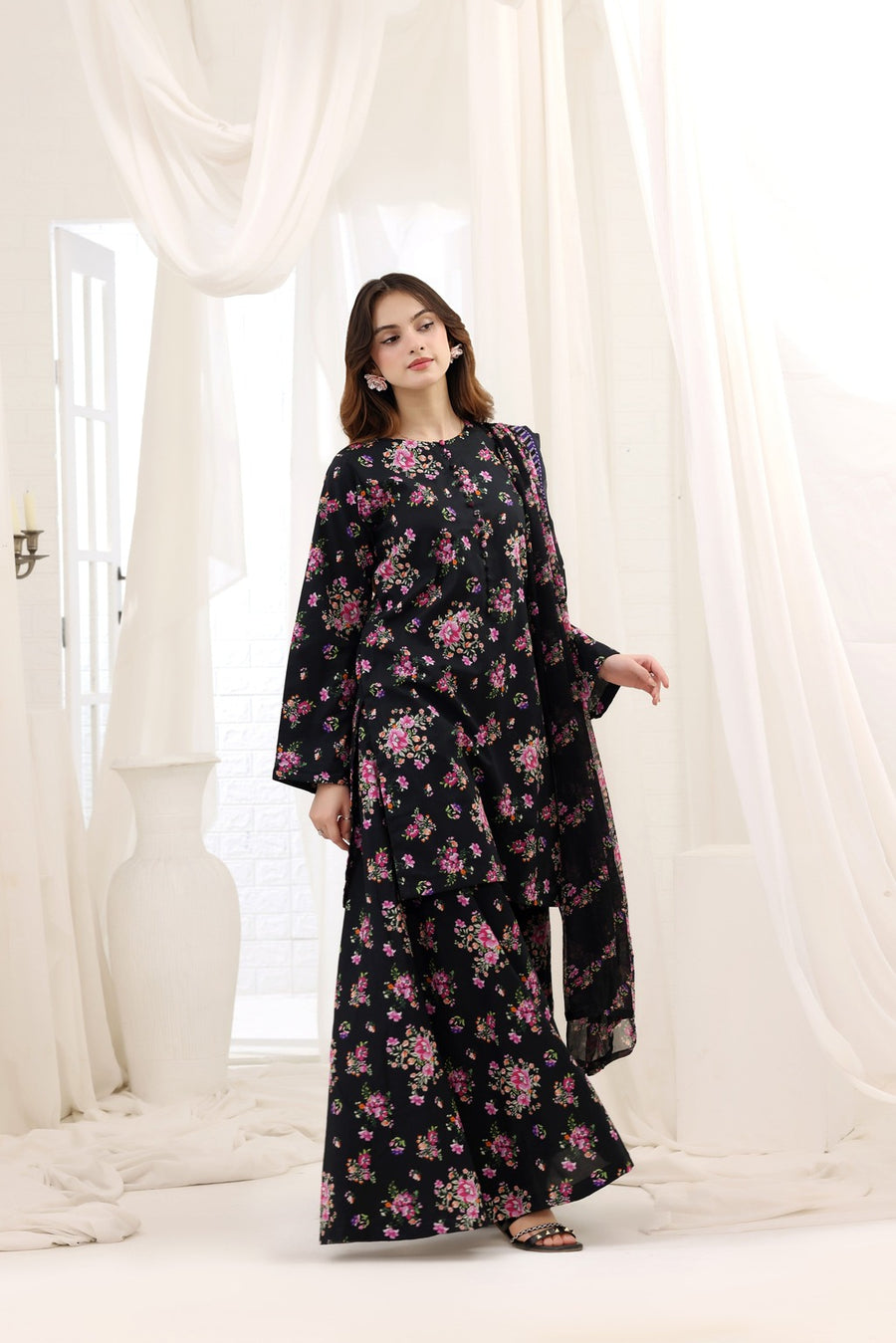 Feathers Premium House of Petals Unstitched Lawn 3Pc Suit Night Time Novelty-FT747