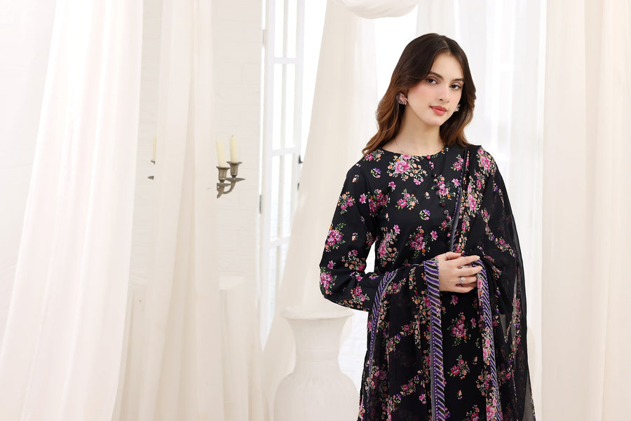 Feathers Premium House of Petals Unstitched Lawn 3Pc Suit Night Time Novelty-FT747