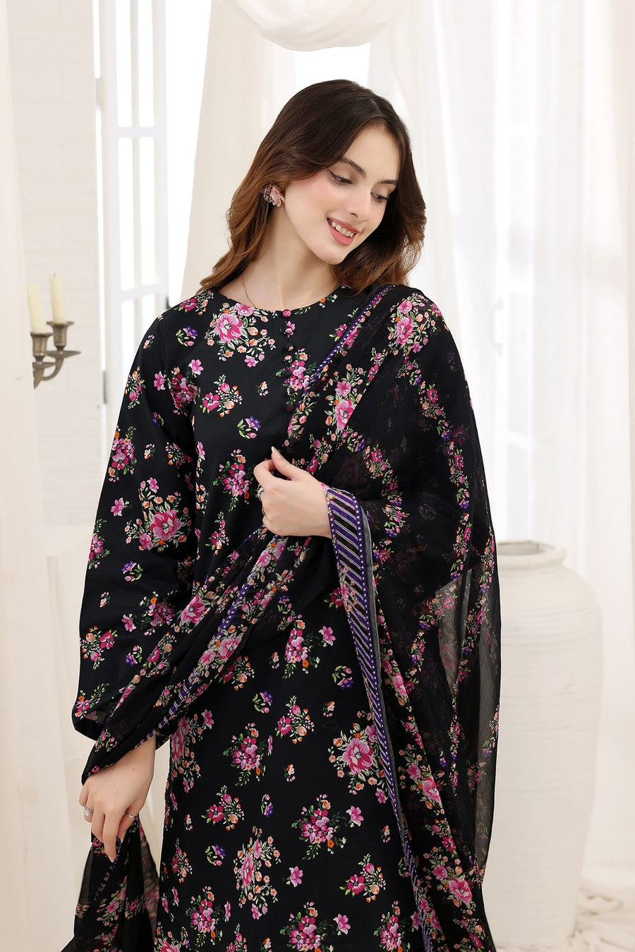 Feathers Premium House of Petals Unstitched Lawn 3Pc Suit Night Time Novelty-FT747