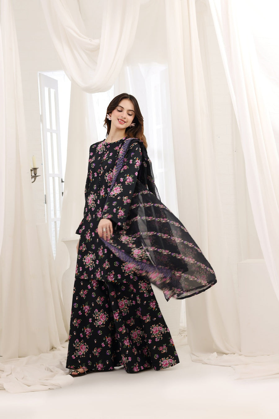 Feathers Premium House of Petals Unstitched Lawn 3Pc Suit Night Time Novelty-FT747