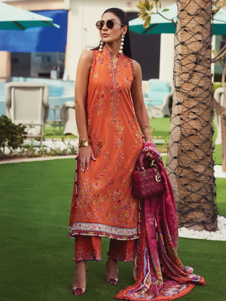 Farah Talib Aziz WES Embroidered Lawn Unstitched 3Pc Suit FTA-01 RITA RUST