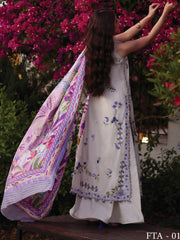 Farah Talib Aziz Embroidered Lawn Unstitched 3Pc Suit FTA-01 Evita Ivory