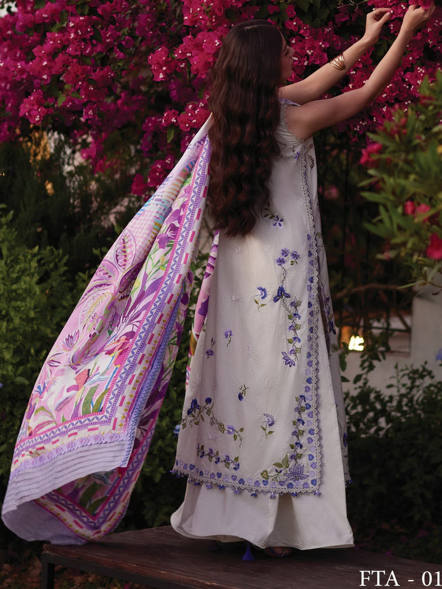 Farah Talib Aziz Embroidered Lawn Unstitched 3Pc Suit FTA-01 Evita Ivory