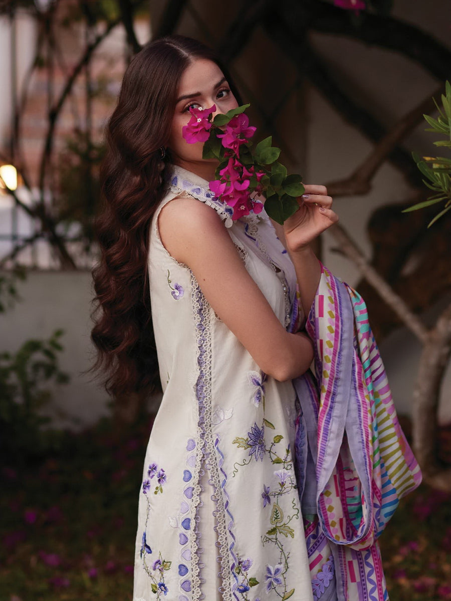 Farah Talib Aziz Embroidered Lawn Unstitched 3Pc Suit FTA-01 Evita Ivory