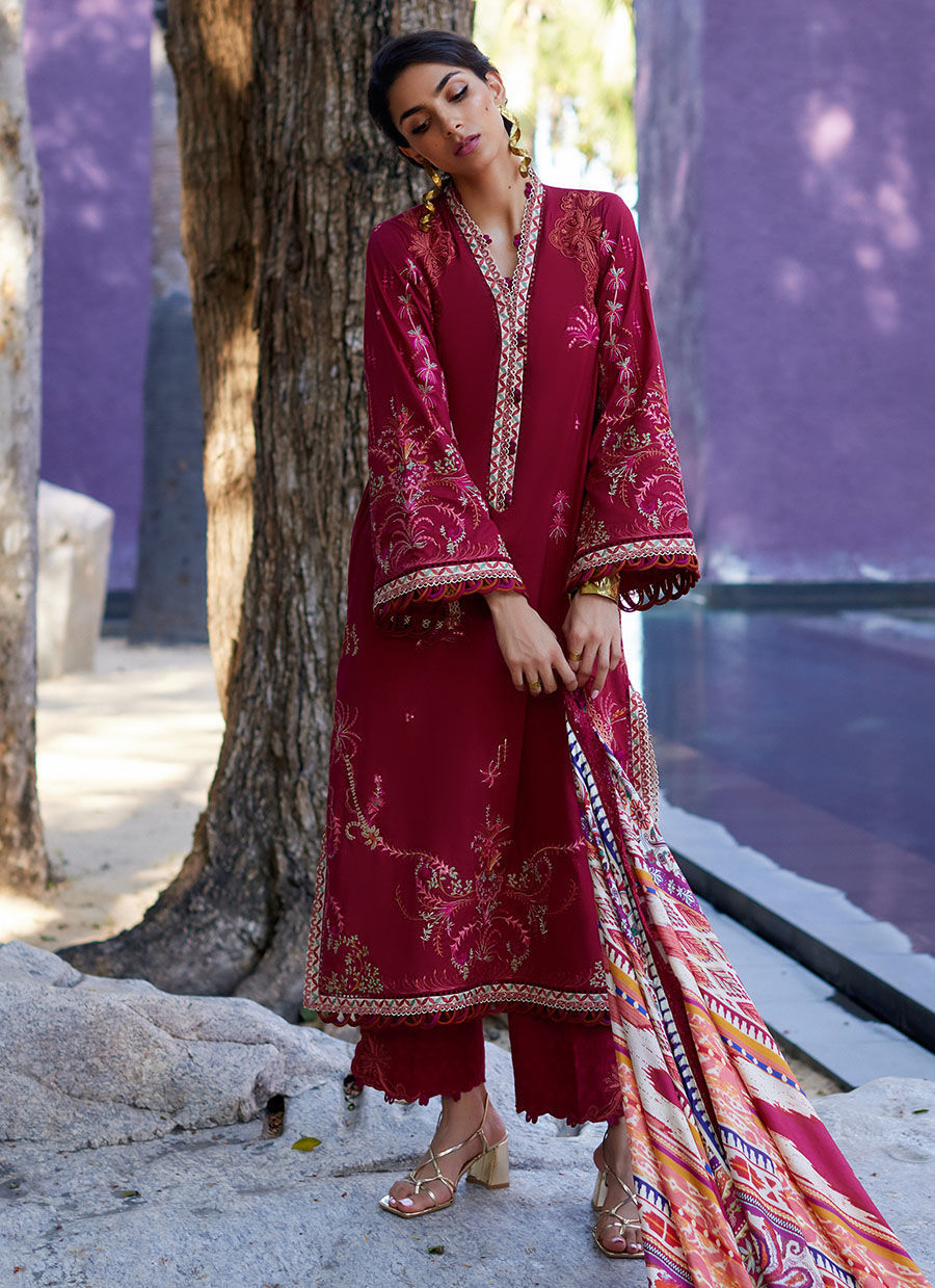 Suay by Farah Talib Aziz Embroidered Lawn Unstitched 3Pc Suit FTA-02 Enzo Red