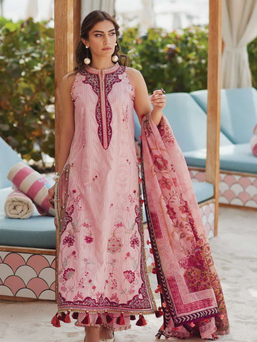 Farah Talib Aziz WES Embroidered Lawn Unstitched 3Pc Suit FTA-03 PRICSILLA TEA PINK