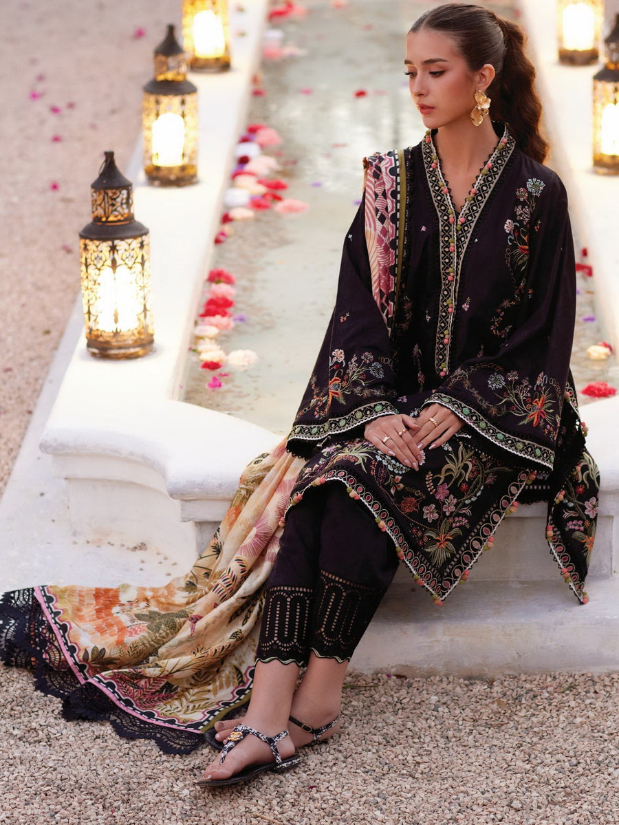 Farah Talib Aziz Embroidered Lawn Unstitched 3Pc Suit FTA-03 Blanca Black
