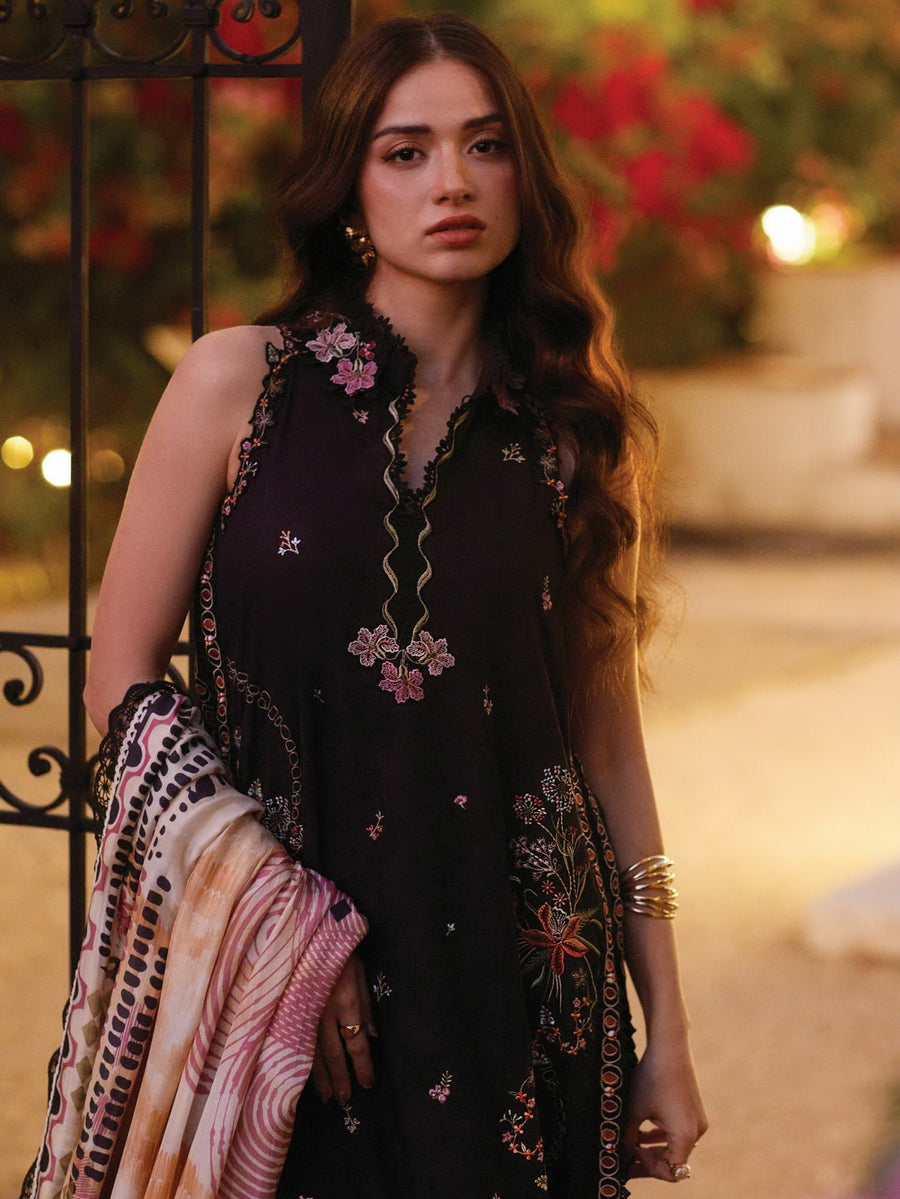 Farah Talib Aziz Embroidered Lawn Unstitched 3Pc Suit FTA-03 Blanca Black