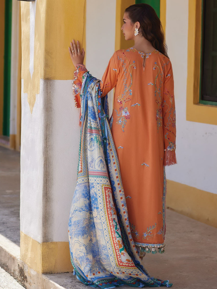 Farah Talib Aziz Embroidered Lawn Unstitched 3Pc Suit FTA-04 Lucia Burnt Orange