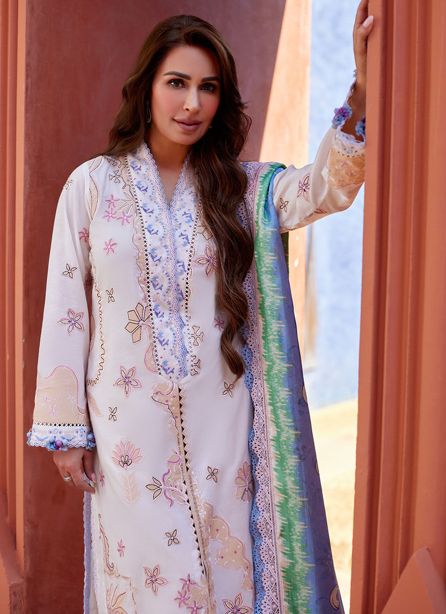 Suay by Farah Talib Aziz Embroidered Lawn Unstitched 3Pc Suit FTA-05 Miwa Ivory