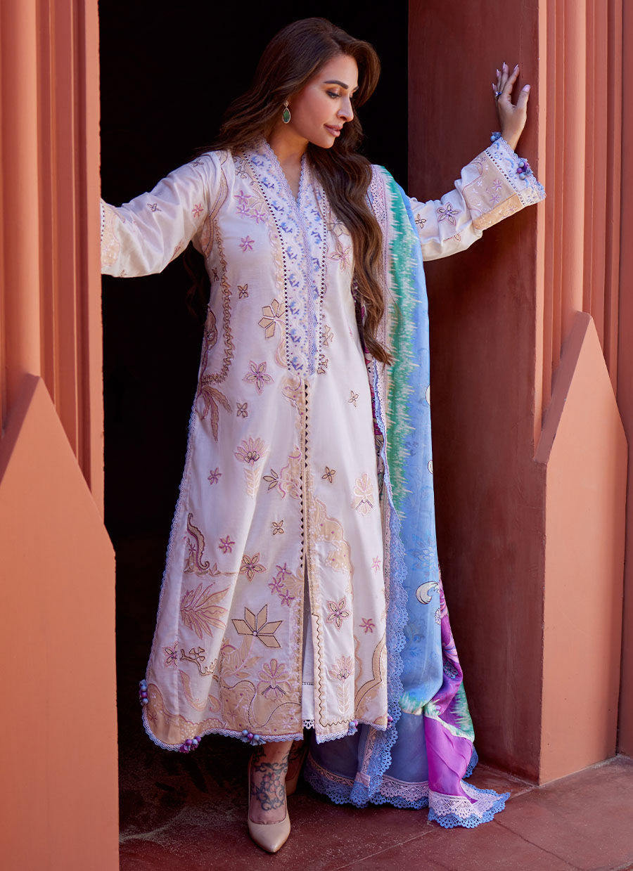 Suay by Farah Talib Aziz Embroidered Lawn Unstitched 3Pc Suit FTA-05 Miwa Ivory