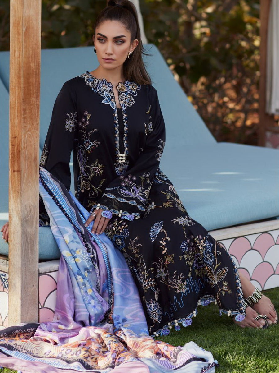 Farah Talib Aziz WES Embroidered Lawn Unstitched 3Pc Suit FTA-05 BELLE BLACK