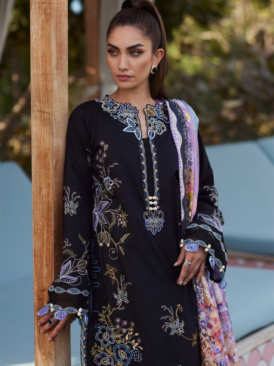 Farah Talib Aziz WES Embroidered Lawn Unstitched 3Pc Suit FTA-05 BELLE BLACK