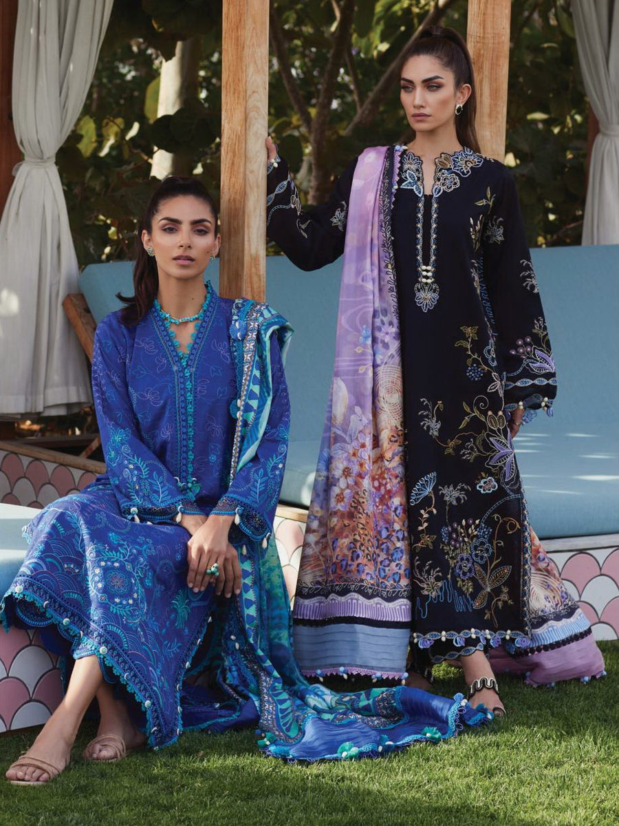 Farah Talib Aziz WES Embroidered Lawn Unstitched 3Pc Suit FTA-05 BELLE BLACK