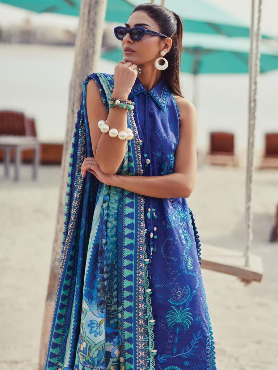 Farah Talib Aziz WES Embroidered Lawn Unstitched 3Pc Suit FTA-06 BERYL DEEP BLUE