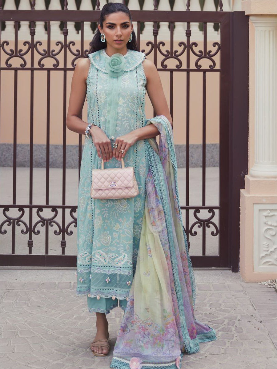 Farah Talib Aziz WES Embroidered Lawn Unstitched 3Pc Suit FTA-07 ALICE AQUA