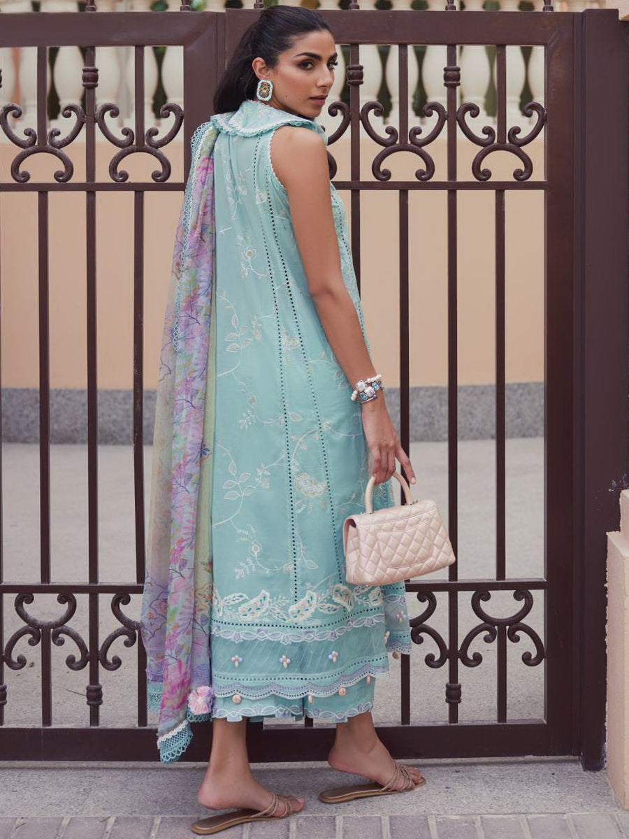 Farah Talib Aziz WES Embroidered Lawn Unstitched 3Pc Suit FTA-07 ALICE AQUA