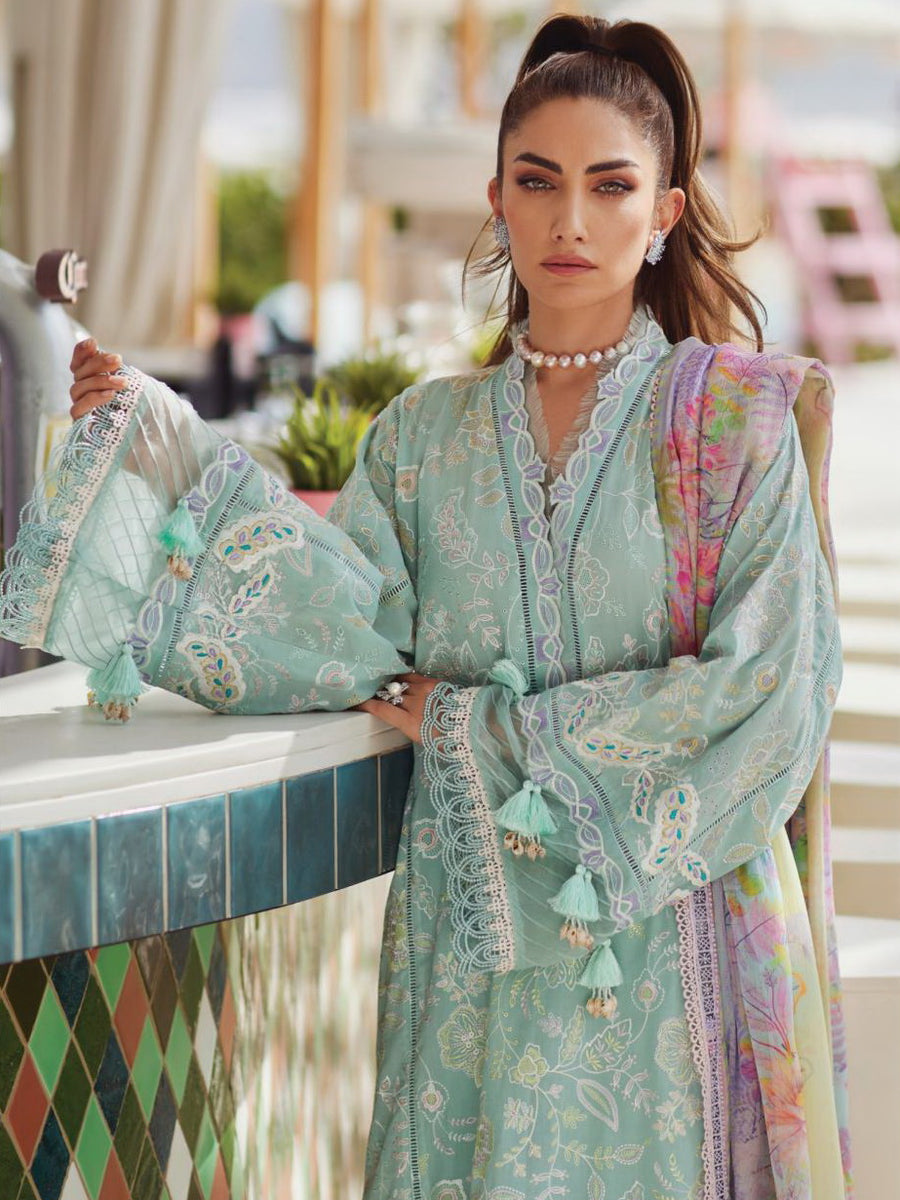 Farah Talib Aziz WES Embroidered Lawn Unstitched 3Pc Suit FTA-07 ALICE AQUA