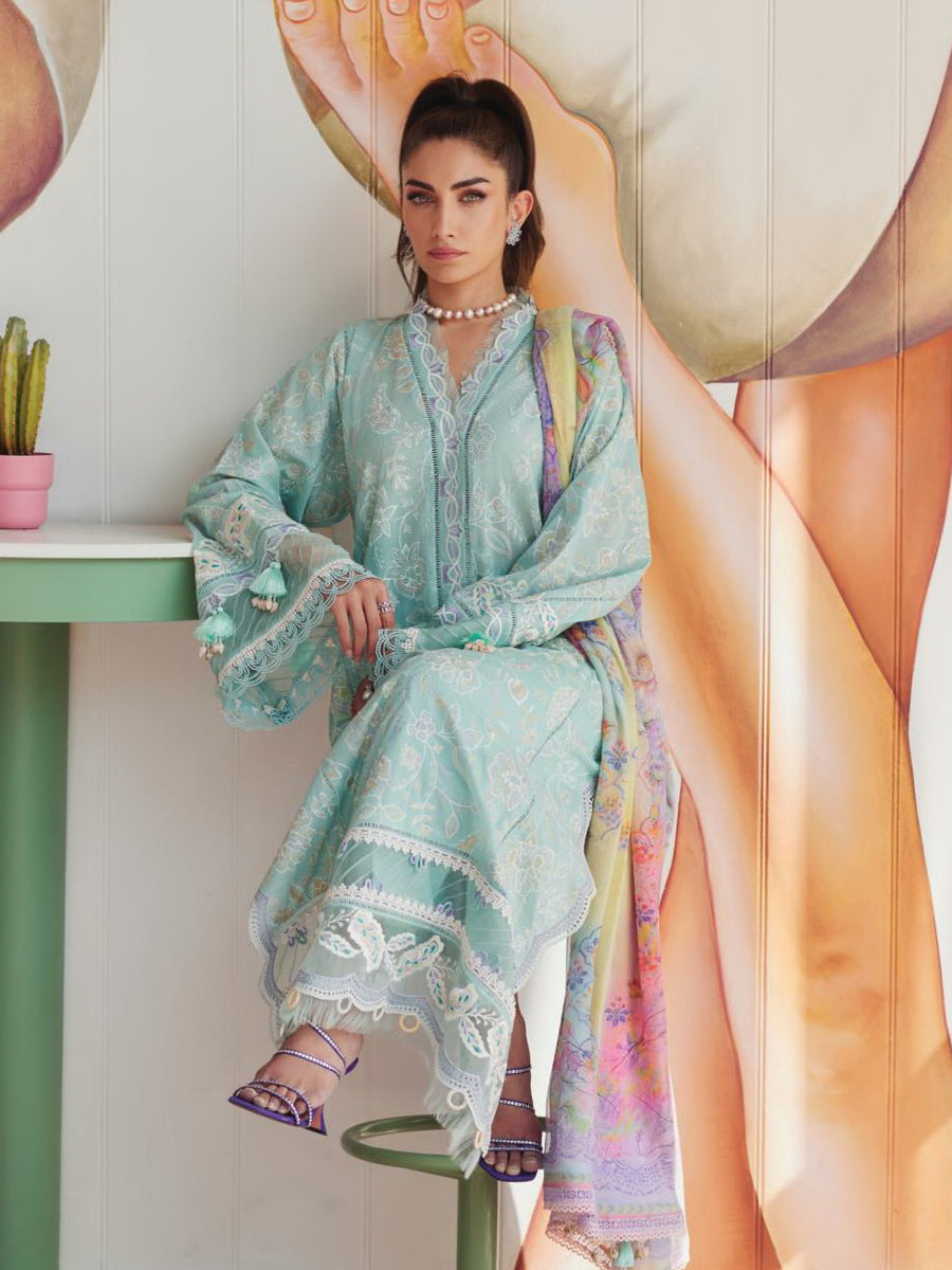 Farah Talib Aziz WES Embroidered Lawn Unstitched 3Pc Suit FTA-07 ALICE AQUA