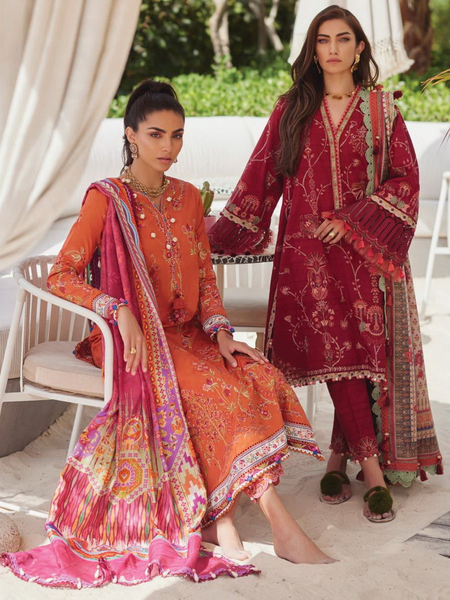 Farah Talib Aziz WES Embroidered Lawn Unstitched 3Pc Suit FTA-10 ROSEMARY RED
