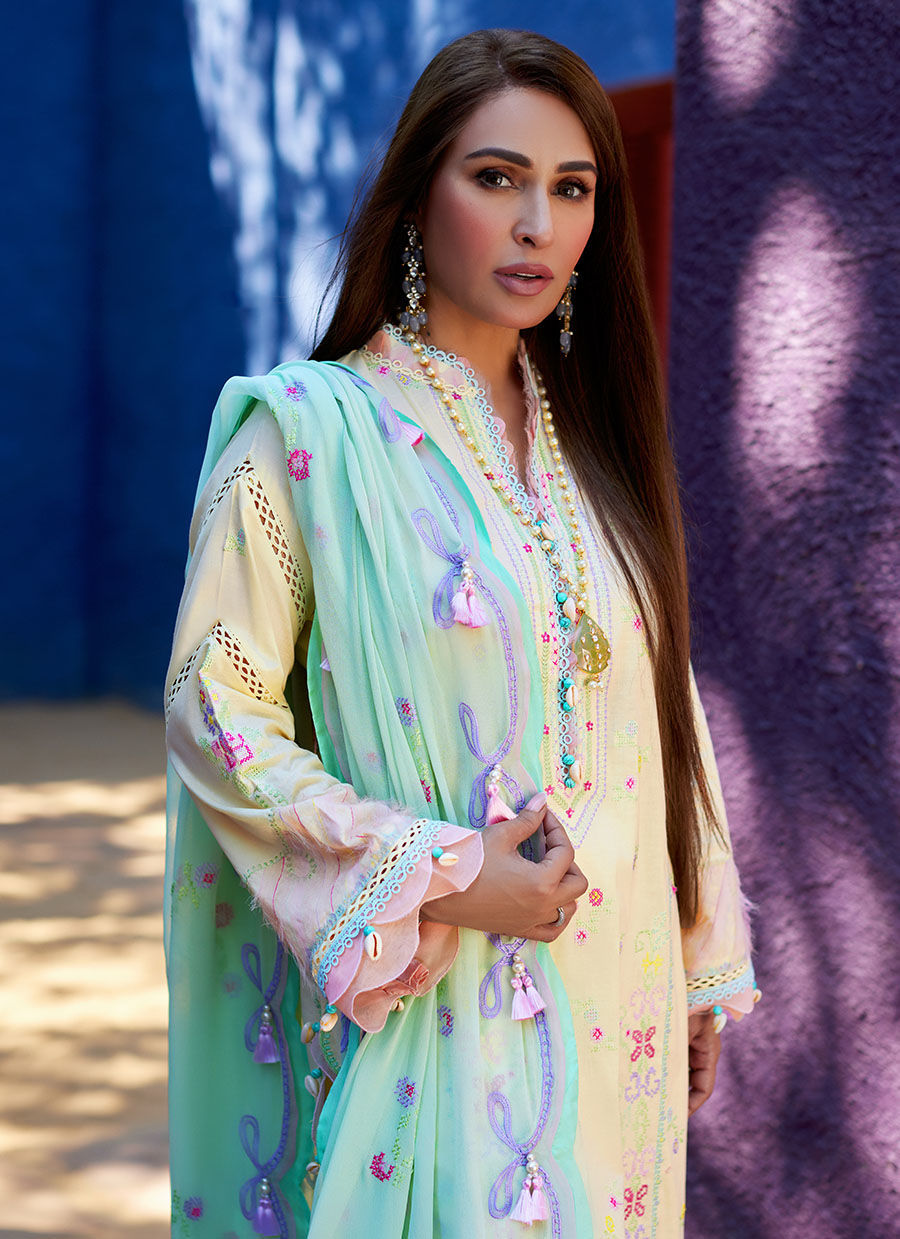 Suay by Farah Talib Aziz Embroidered Lawn Unstitched 3Pc Suit FTA-12 Vaia Yellow