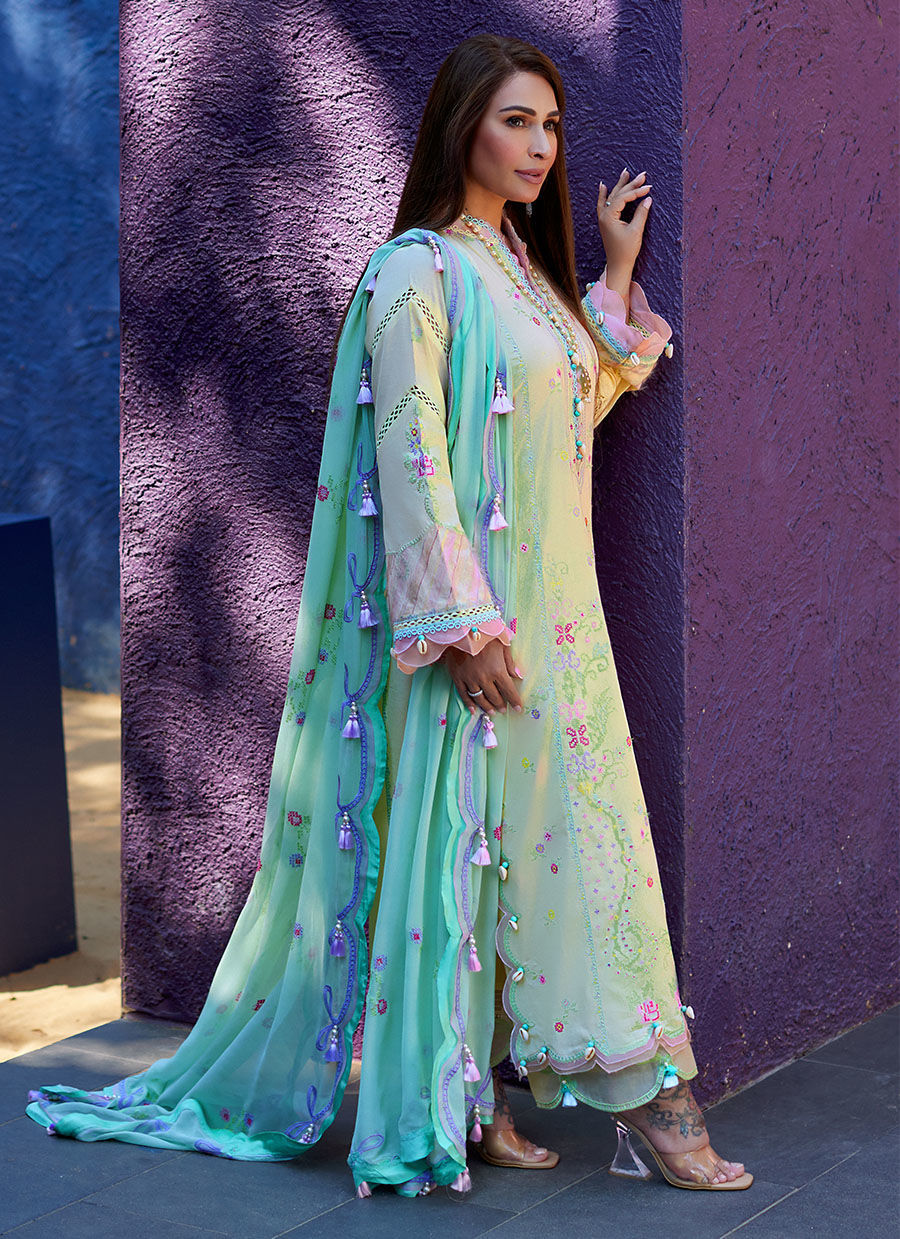Suay by Farah Talib Aziz Embroidered Lawn Unstitched 3Pc Suit FTA-12 Vaia Yellow