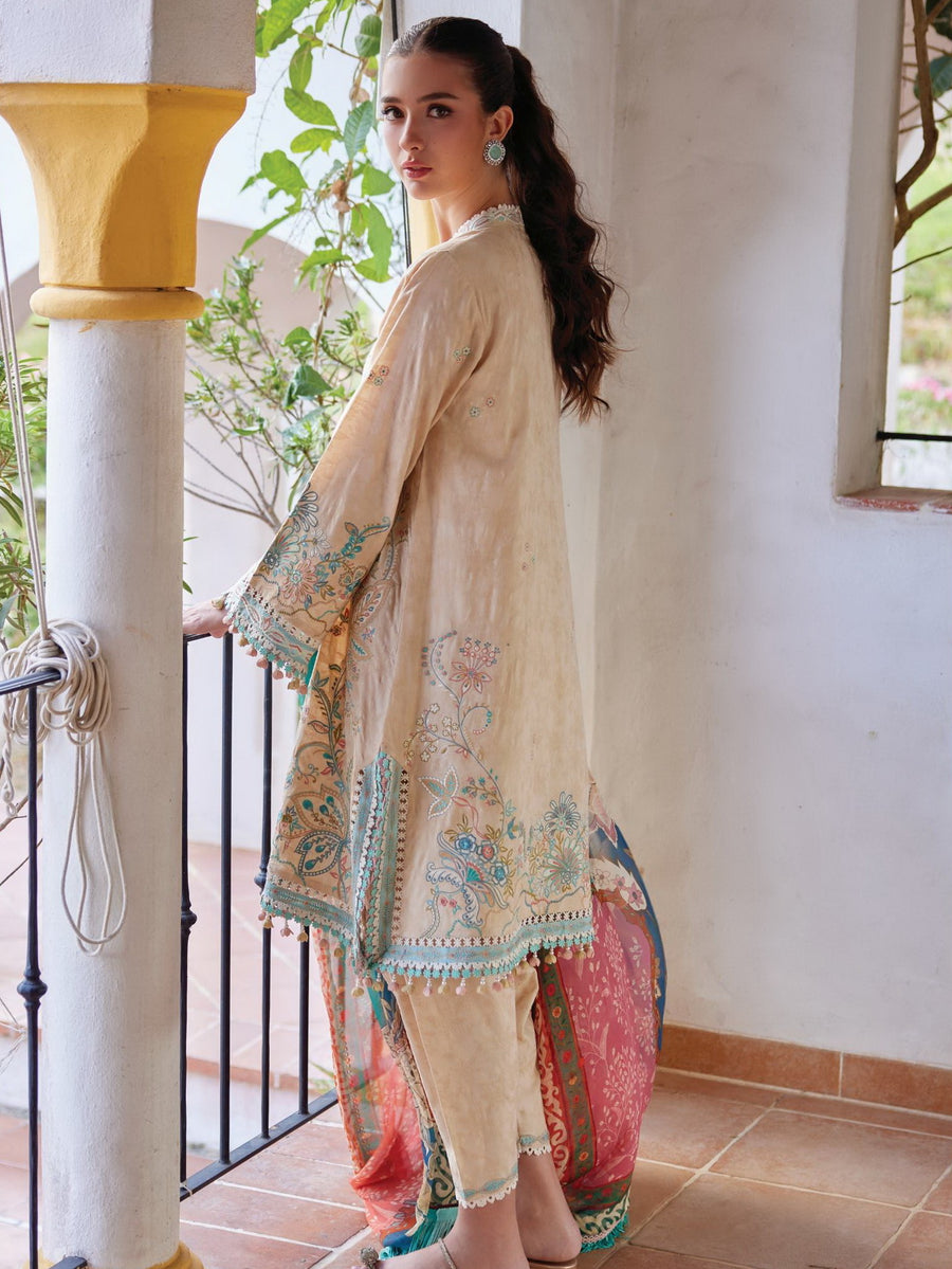 Farah Talib Aziz Embroidered Lawn Unstitched 3Pc Suit FTA-12 Isabella Sand