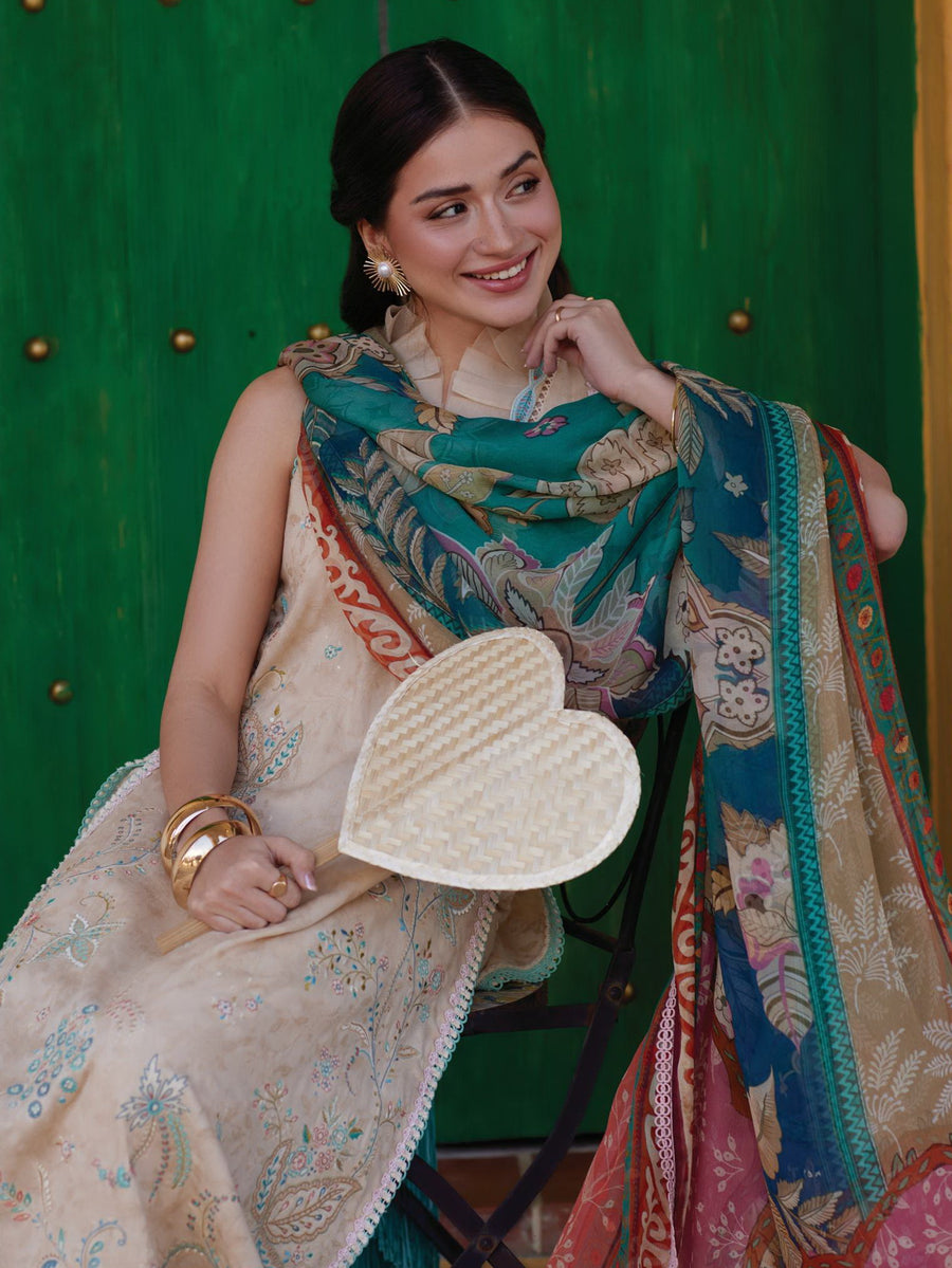 Farah Talib Aziz Embroidered Lawn Unstitched 3Pc Suit FTA-12 Isabella Sand